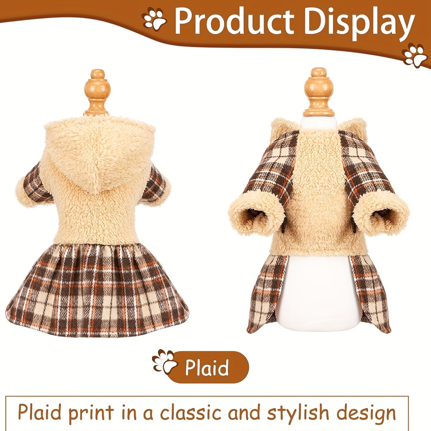 Winter Dog Sweater - Fleece Hooded Plaid