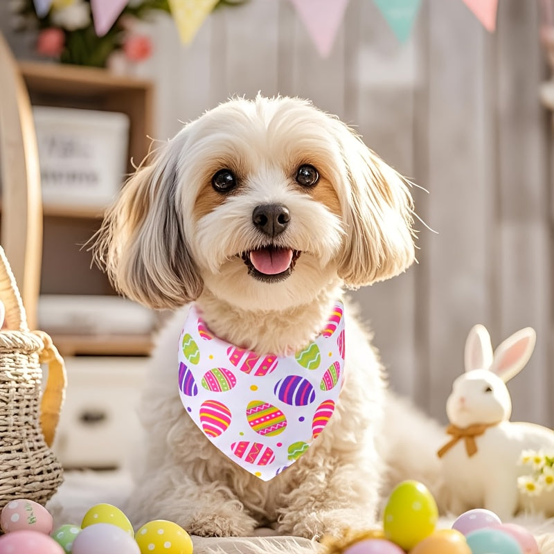 2pcs 24.8×11 INCH Easter-Themed Dog Bandana, Featuring a Colorful Design with Easter Eggs, Rabbits, And Carrots. This Adjustable Triangle Scarf Is Perfect for Medium-Sized Dogs And Cats, Making It a Great Gift
