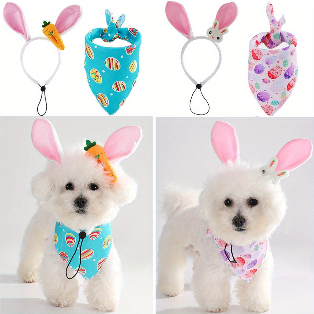 2pcs Dog Easter Costumes Adorable Bunny Ears Headband Cute Dog Bandana Cats Photography Headbands Pet Costume Headwears
