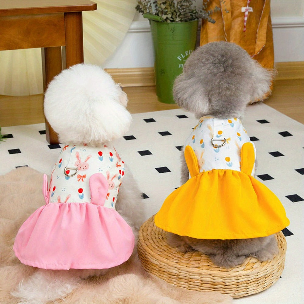 Easter Dog Clothes - Bunny Print Dress for Small Female Dogs