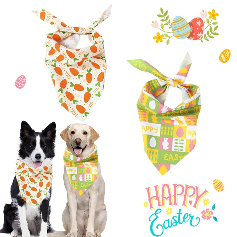 2pcs Random Easter Carrot Drool Scarves, Holiday Party Pet Printed Triangular Scarves, Dog Cat Decorative Scarves