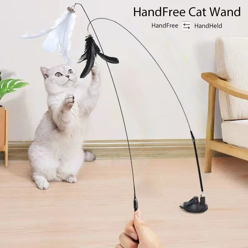 Cat Teaser Stick with Suction Cup – Long-Lasting Feather Wand Toy