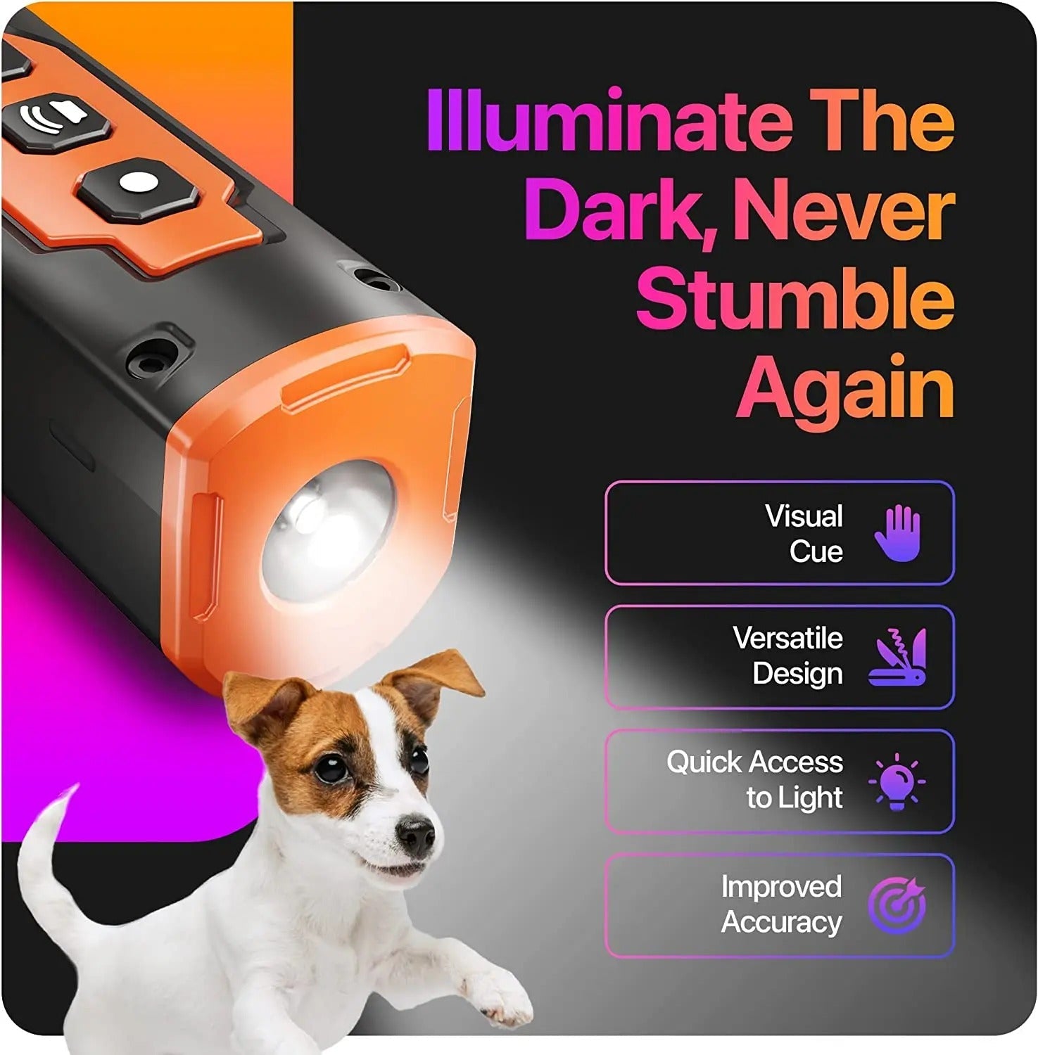 Ultrasonic Bark Deterrent – Rechargeable Dog Repeller Device with LED Flashlight