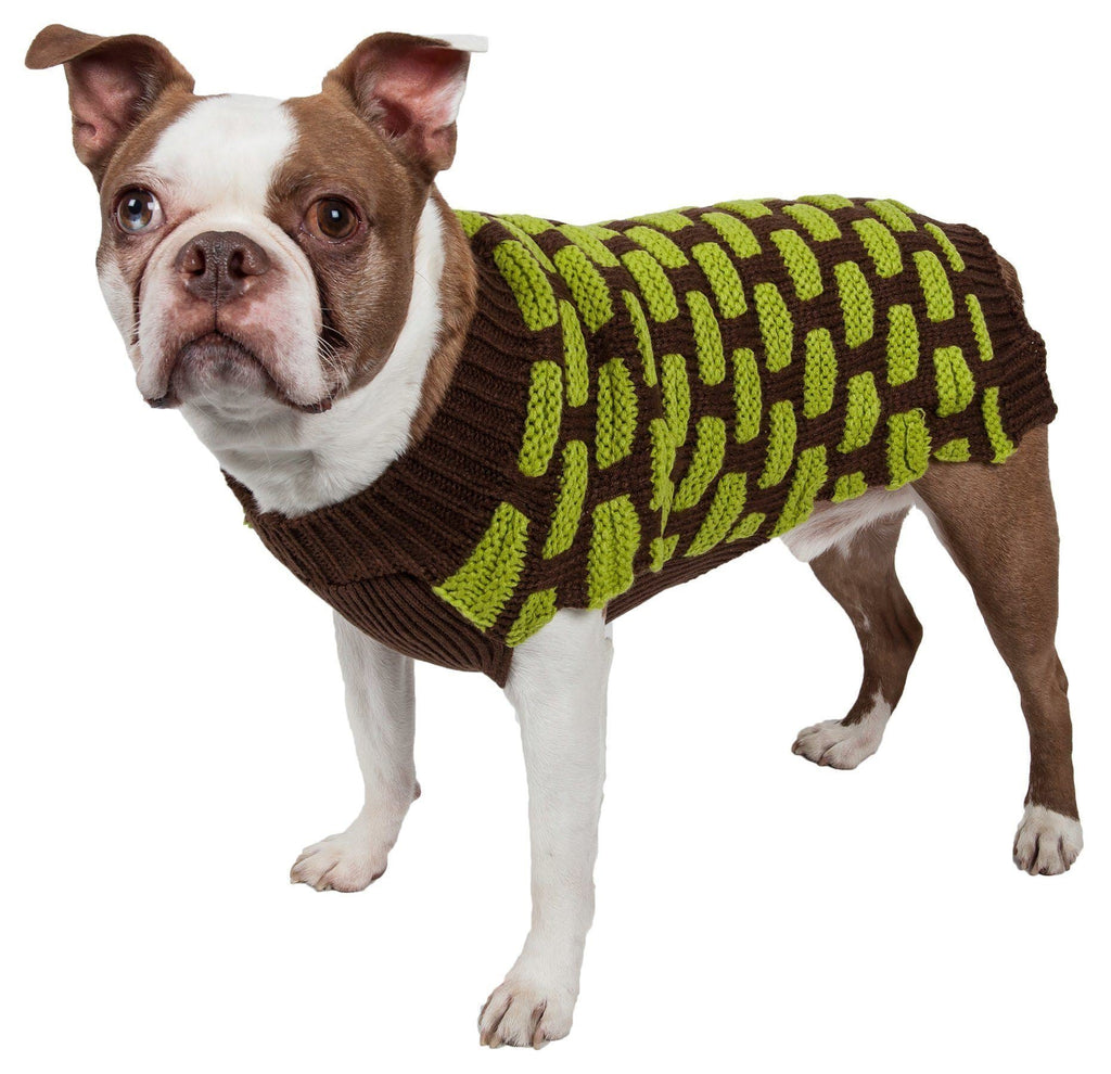 Pet Life ® Fashion Weaved Heavy Knit Designer Ribbed Turtle Neck Dog Sweater