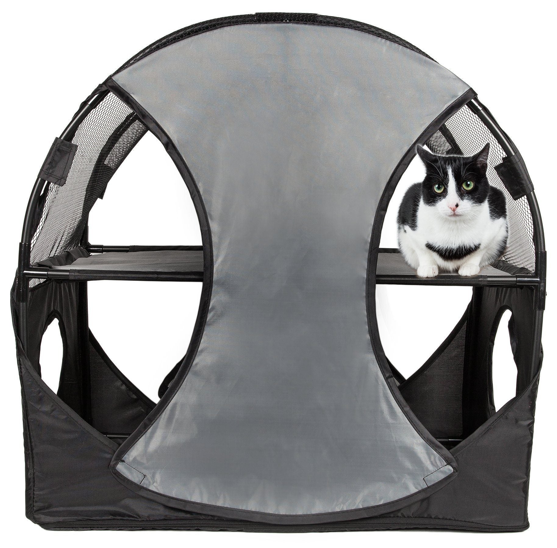 Pet Life ® 'Kitty-Play' Collapsible Travel Interactive Kitty Cat Tree Maze House Lounger Tunnel Lounge