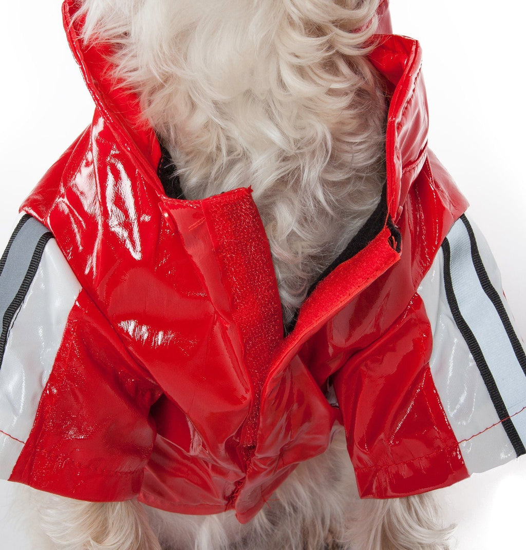 Pet Life ® 'Reflecta-Glow' Reflective Waterproof Adjustable Dog Raincoat Jacket w/ Removable Hood