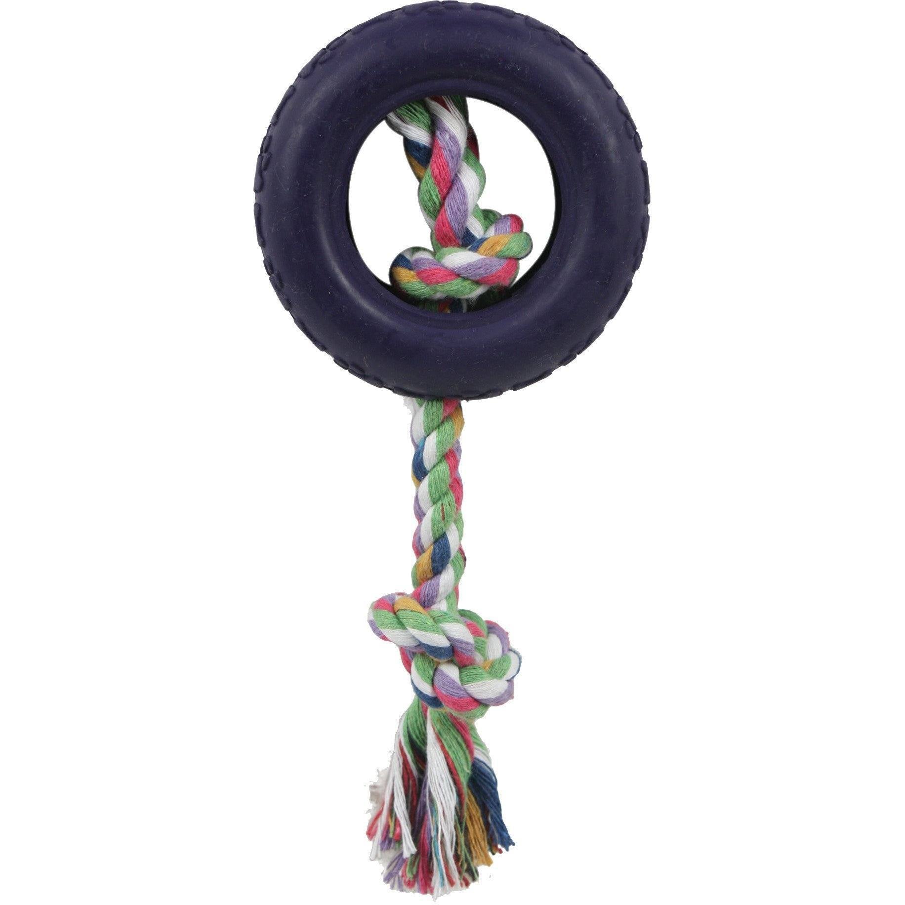 Pet Life ® Rubberized Chew Jute Rope and Tire Pet Dog Toy