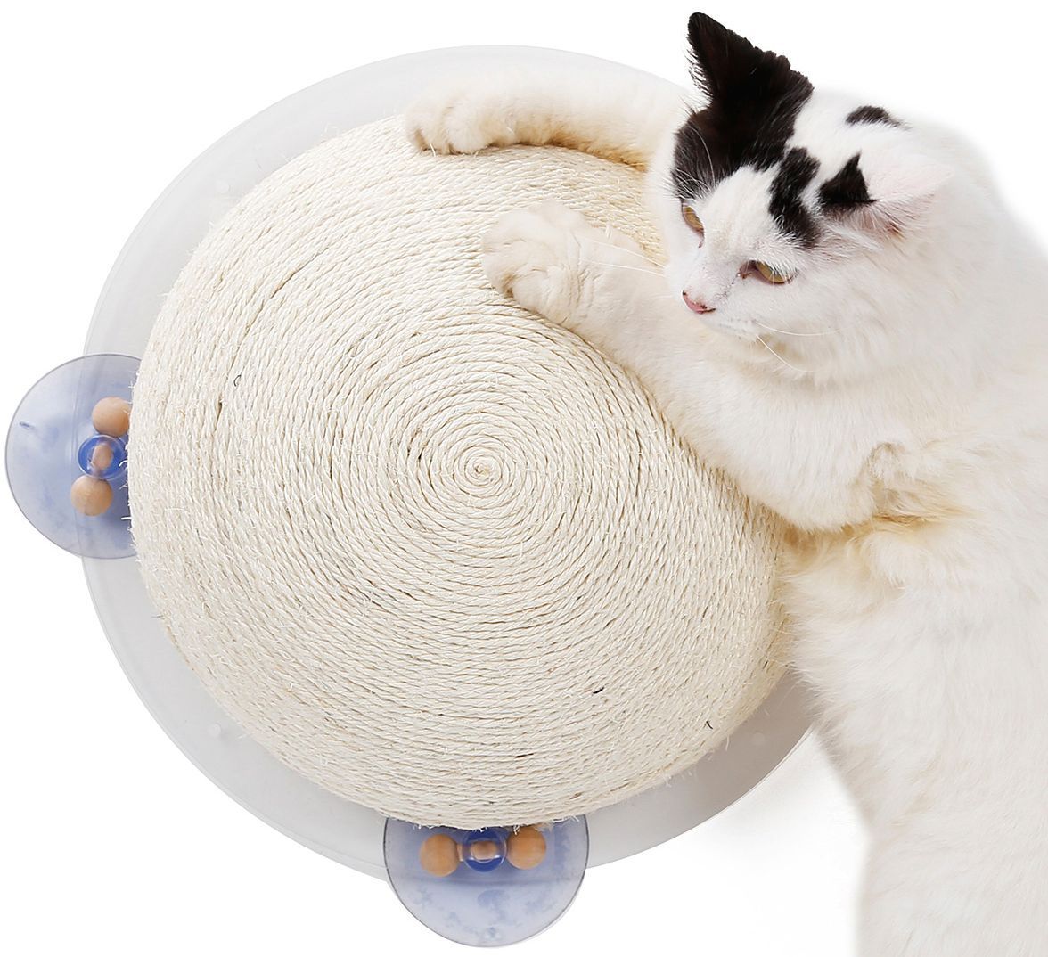 Pet Life ® 'Stick N' Claw' Sisal Rope and Toy Suction Cup Circular Cat Scratcher