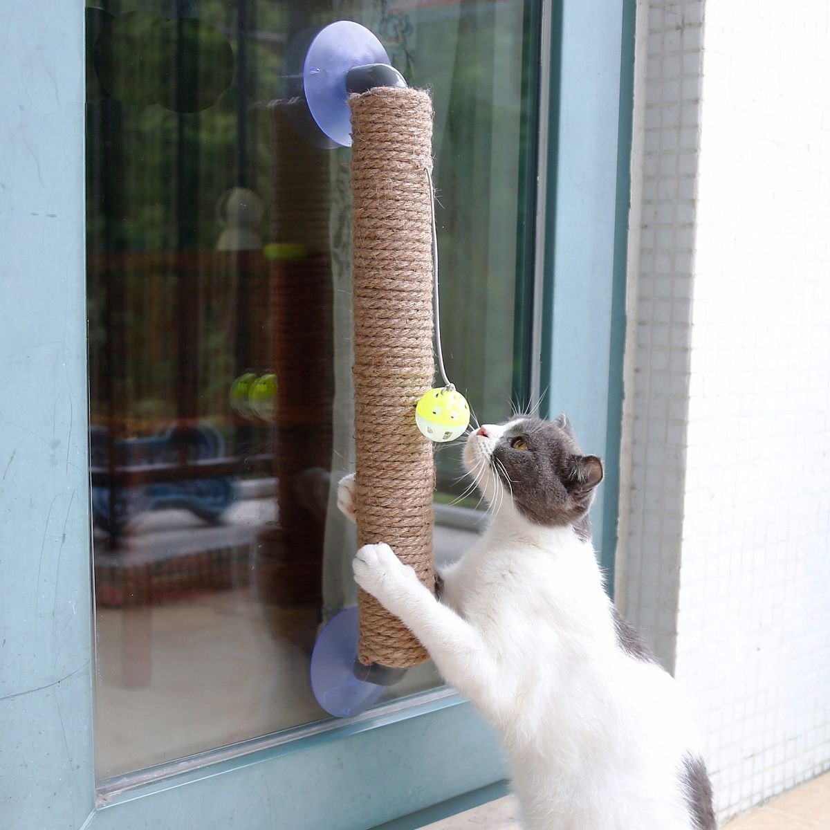 Pet Life ® 'Stick N' Claw' Sisal Rope and Toy Suction Cup Stick Shaped Cat Scratcher