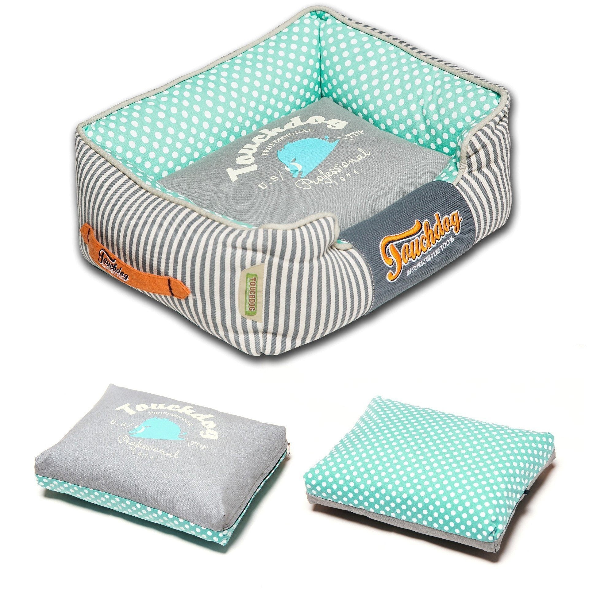 Touchdog ® 'Polka-Striped' Rectangular Designer Premium Dog Bed