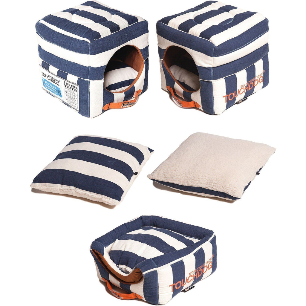 Touchdog ® 'Polo-Striped' 2-in-1 Convertible and Collapsible Dog and Cat Bed